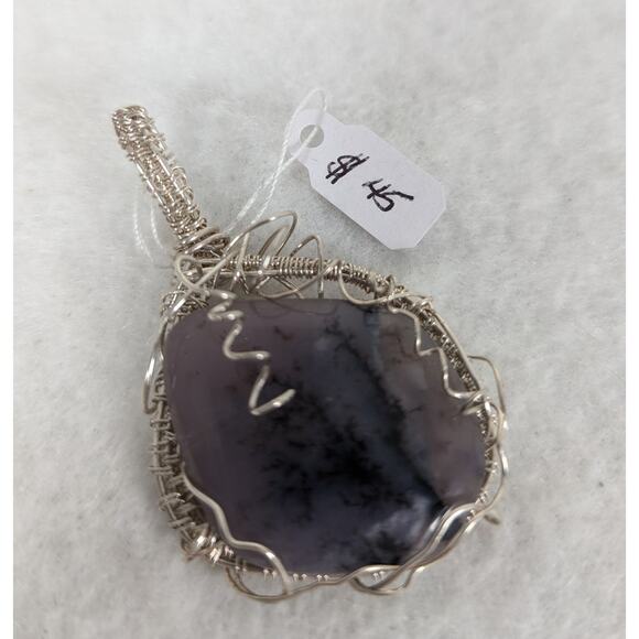 SS and SF wire wrap pendant no chain dendrick agate 1.5" x2.5" - Picture 1 of 10